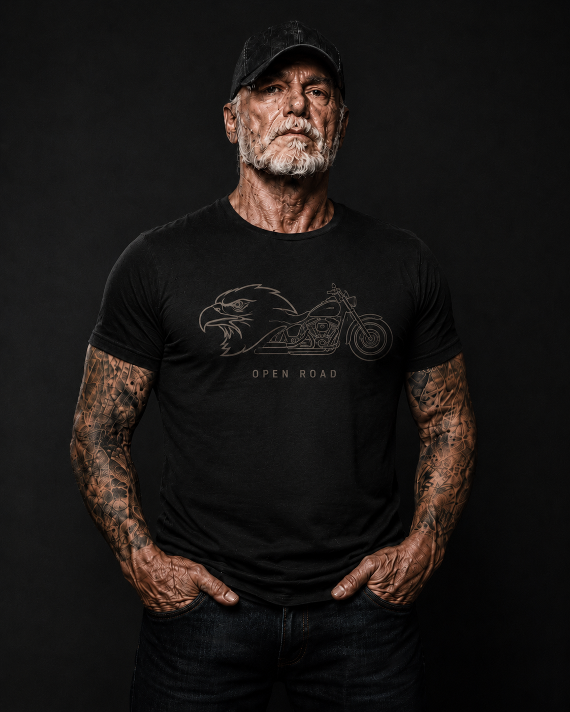 Open Road Eagle Motorcycle Outline Biker T-Shirt