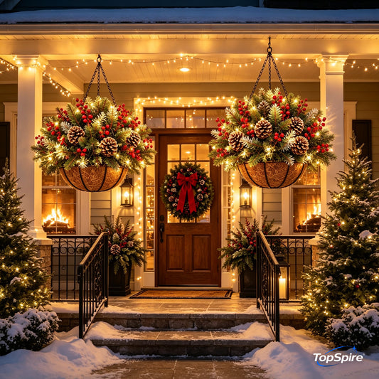 TopSpire®🏆Pre-Lit Christmas Hanging Basket🎄 Pre-lit, weather-resistant, and zero maintenance