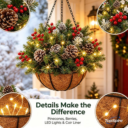 TopSpire®🏆Pre-Lit Christmas Hanging Basket🎄 Pre-lit, weather-resistant, and zero maintenance
