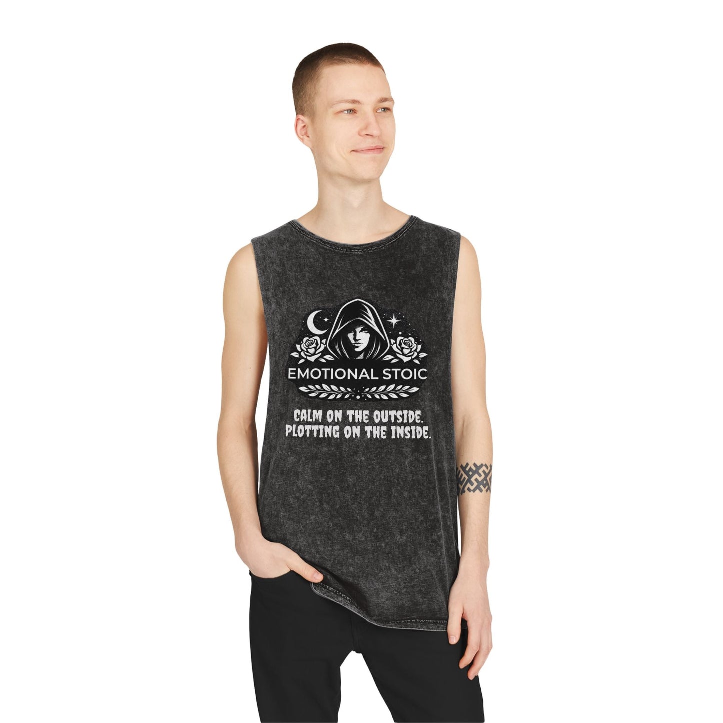 Emotional Stoic Stonewash Tank — "Calm on the Outside, Plotting on the Inside"