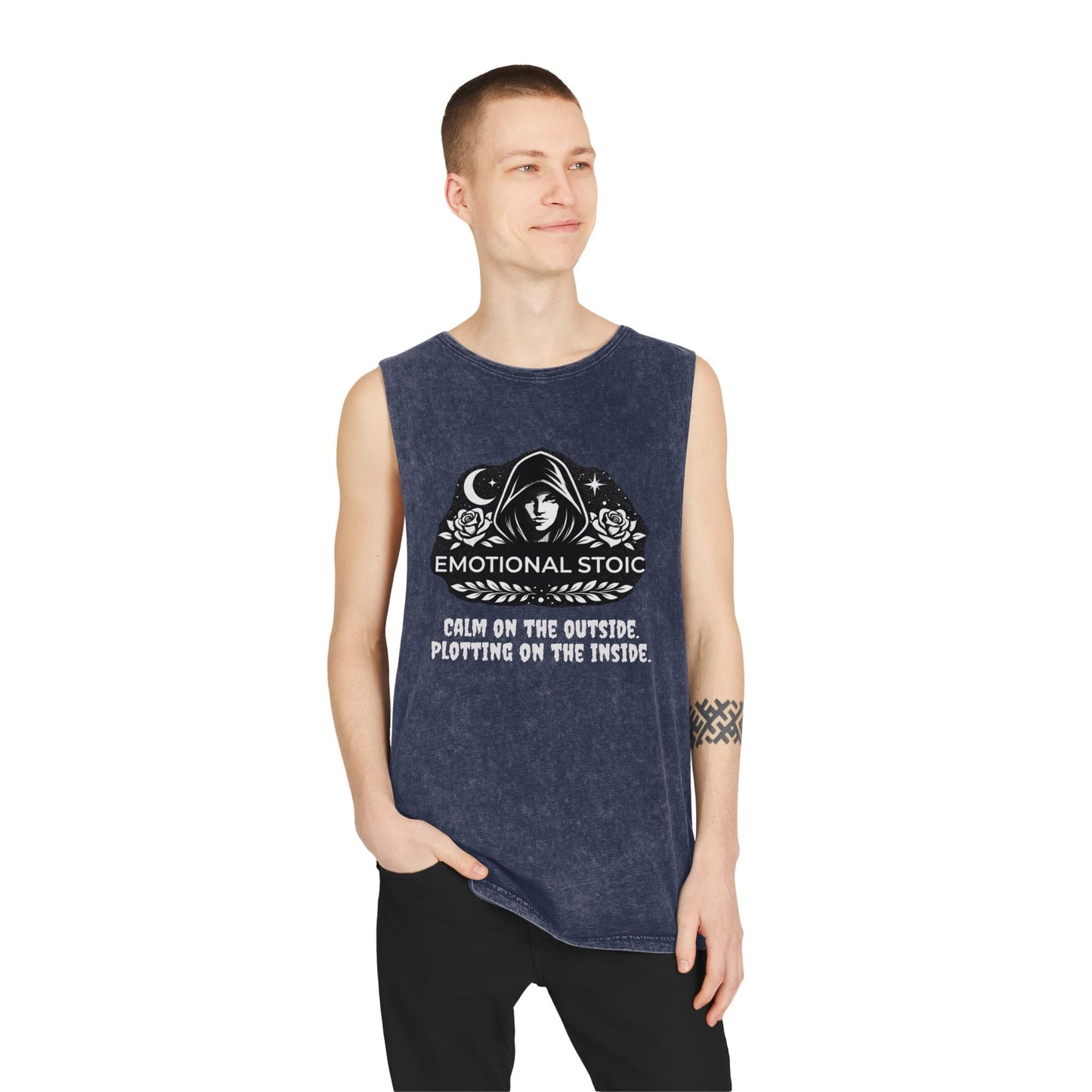 Emotional Stoic Stonewash Tank — "Calm on the Outside, Plotting on the Inside"