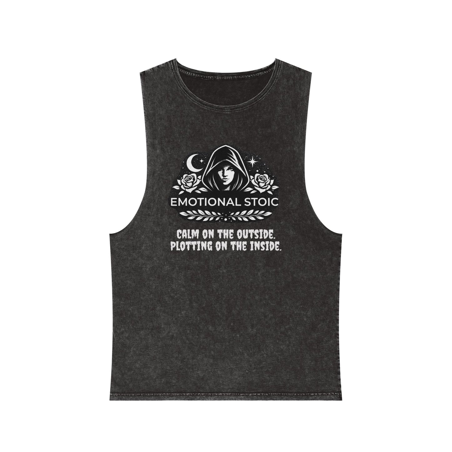 Emotional Stoic Stonewash Tank — "Calm on the Outside, Plotting on the Inside"