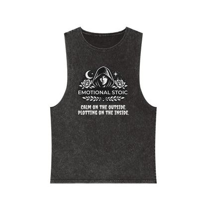 Emotional Stoic Stonewash Tank — "Calm on the Outside, Plotting on the Inside"
