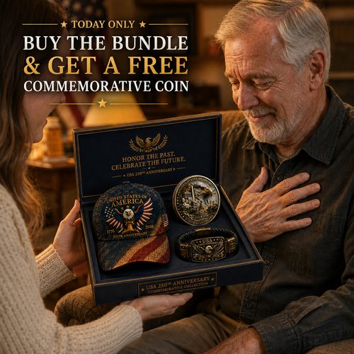 🔥 Today Only: FREE Collector Coin🔥 | USA 250th Anniversary Patriotic Eagle 3-Piece Gift Set – Embroidered Cap, Coin & Bracelet