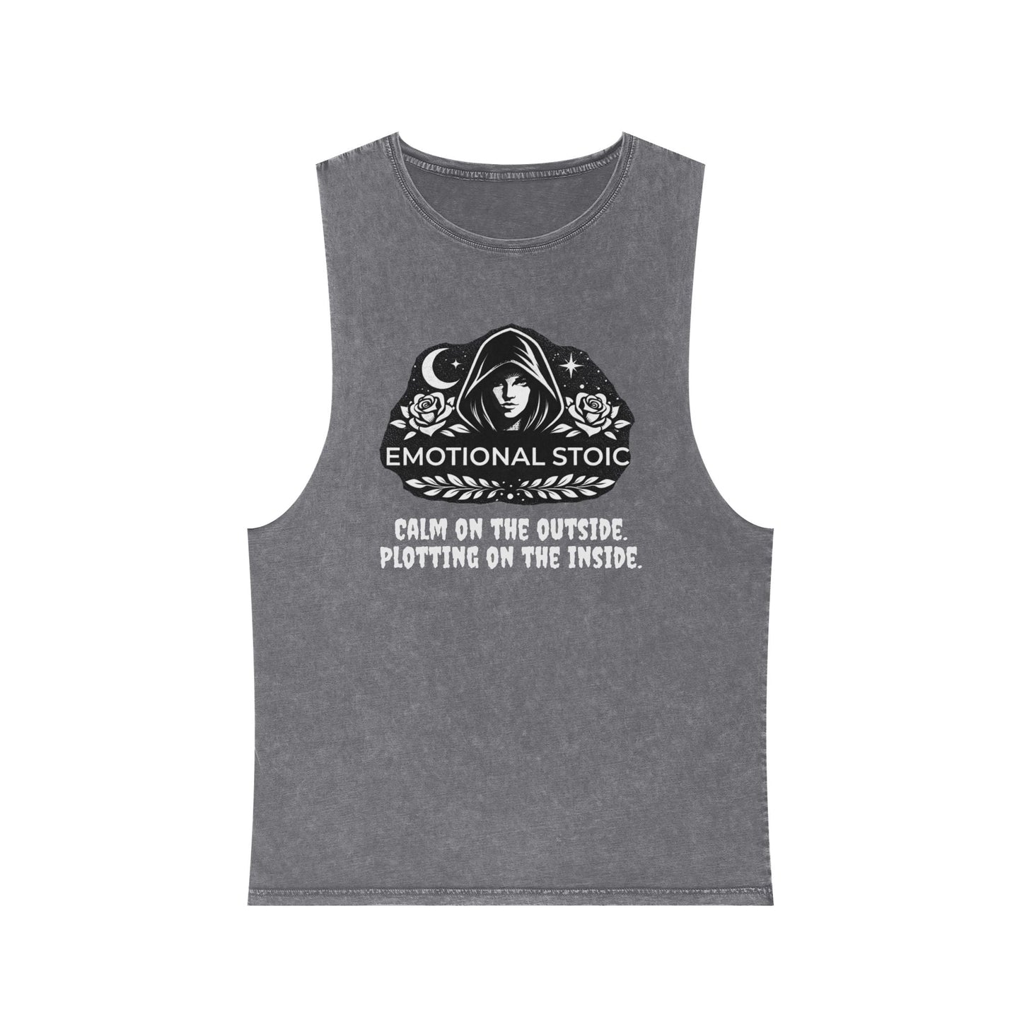 Emotional Stoic Stonewash Tank — "Calm on the Outside, Plotting on the Inside"