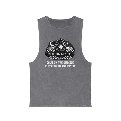 Emotional Stoic Stonewash Tank — "Calm on the Outside, Plotting on the Inside"