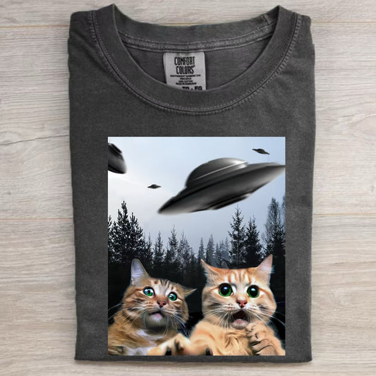 FUNNY ANIMAL SELFIE WITH UFO ART ACID WASH SHIRT V5