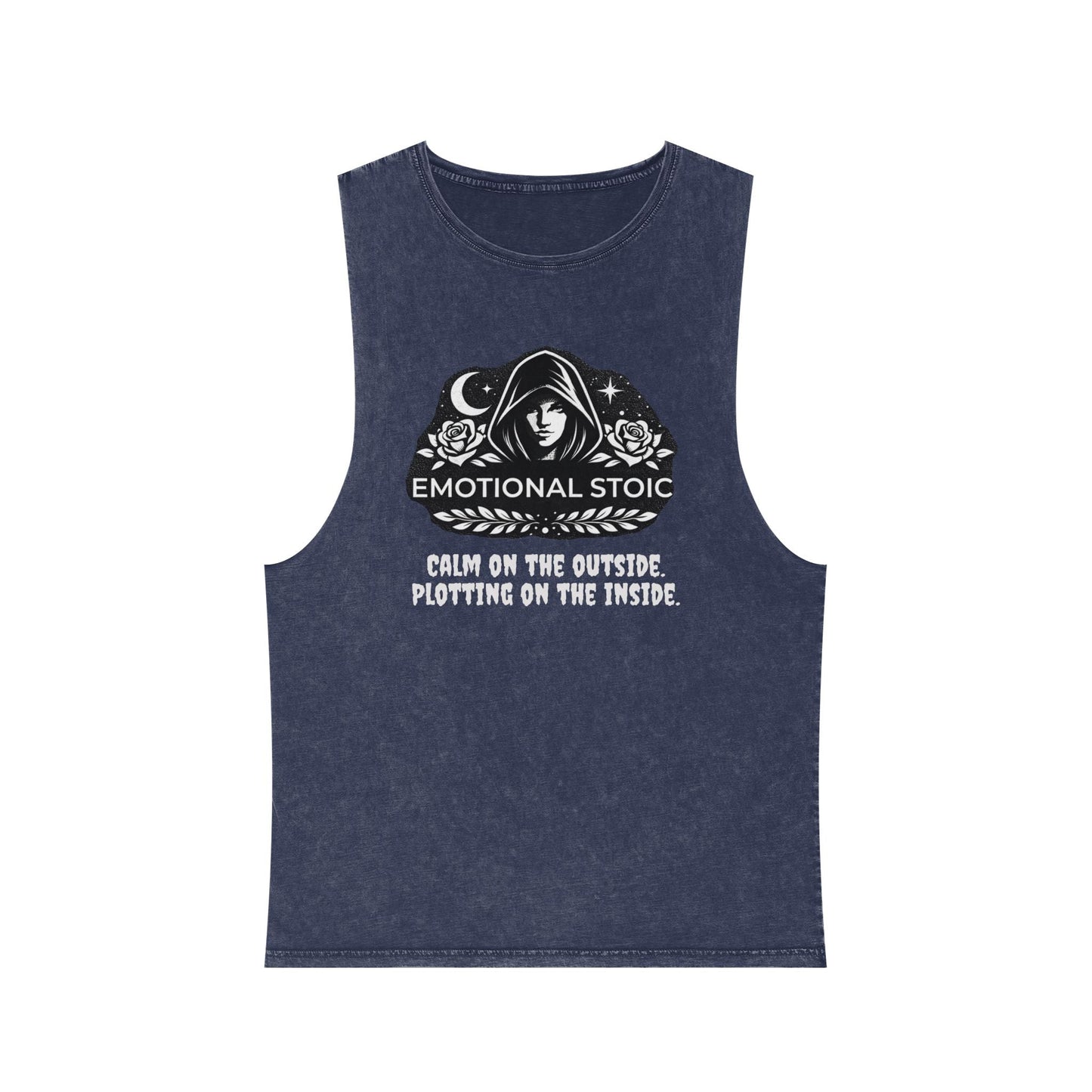 Emotional Stoic Stonewash Tank — "Calm on the Outside, Plotting on the Inside"