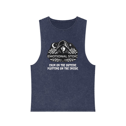 Emotional Stoic Stonewash Tank — "Calm on the Outside, Plotting on the Inside"