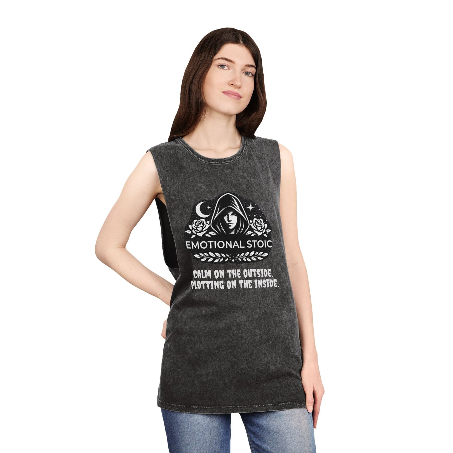 Emotional Stoic Stonewash Tank — "Calm on the Outside, Plotting on the Inside"