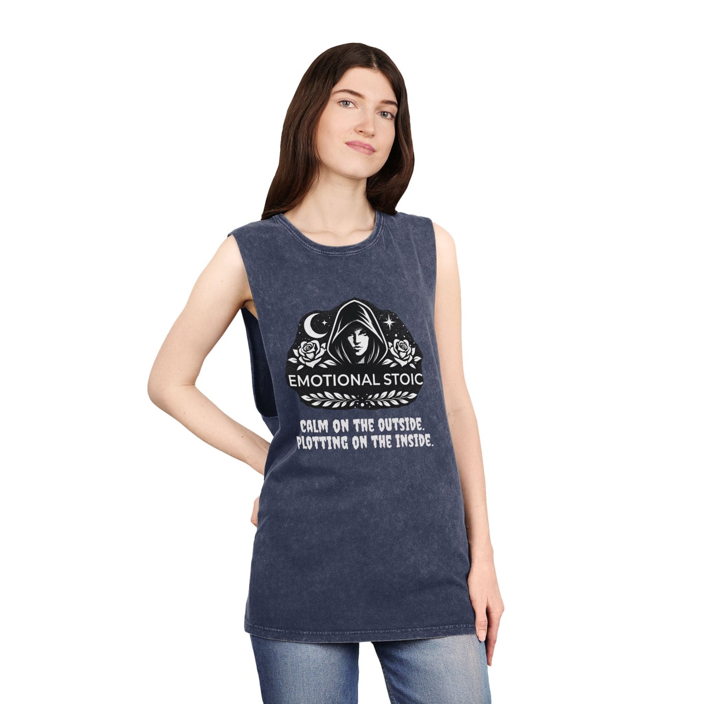 Emotional Stoic Stonewash Tank — "Calm on the Outside, Plotting on the Inside"