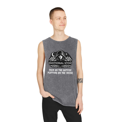 Emotional Stoic Stonewash Tank — "Calm on the Outside, Plotting on the Inside"