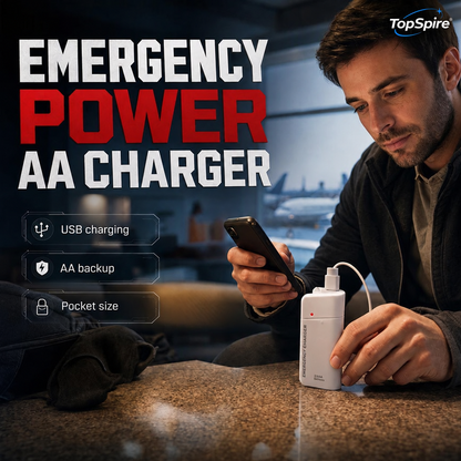 TopSpire® Portable Emergency Phone Charger AA Battery Powered Power Bank with LED Flashlight