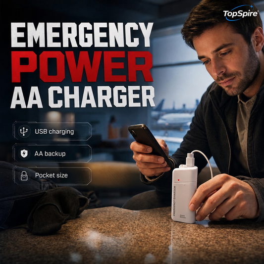TopSpire® Portable Emergency Phone Charger AA Battery Powered Power Bank with LED Flashlight