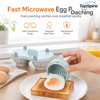 🍳⚡TopSpire®Dual-Compartment Microwave Egg Poacher | Cook Two Poached Eggs Quickly⏱️