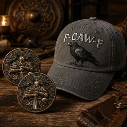 🎁 FREE Valhalla Viking Coin | The Raven’s Oath – F-CAW-F Vintage Embroidered Cap🔥