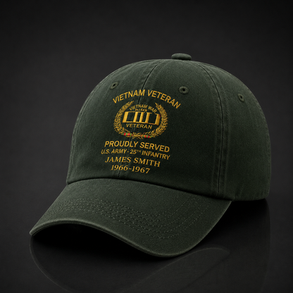 Personalized Distressed Washed Cotton Vietnam Veteran Printed Hat QFTD5210304