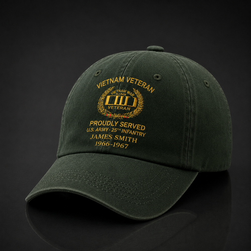 Personalized Distressed Washed Cotton Vietnam Veteran Printed Hat QFTD5210304