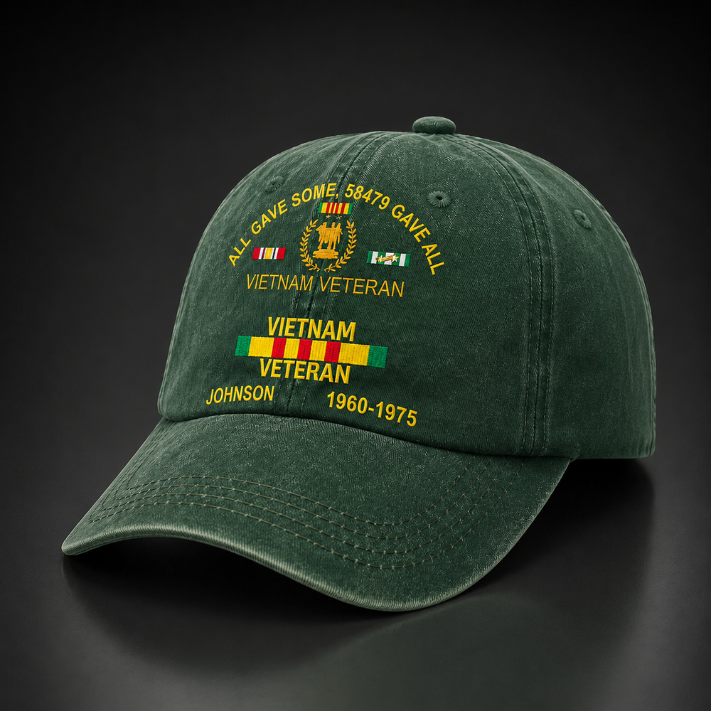Personalized Distressed Washed Cotton Vietnam Veteran Printed Hat