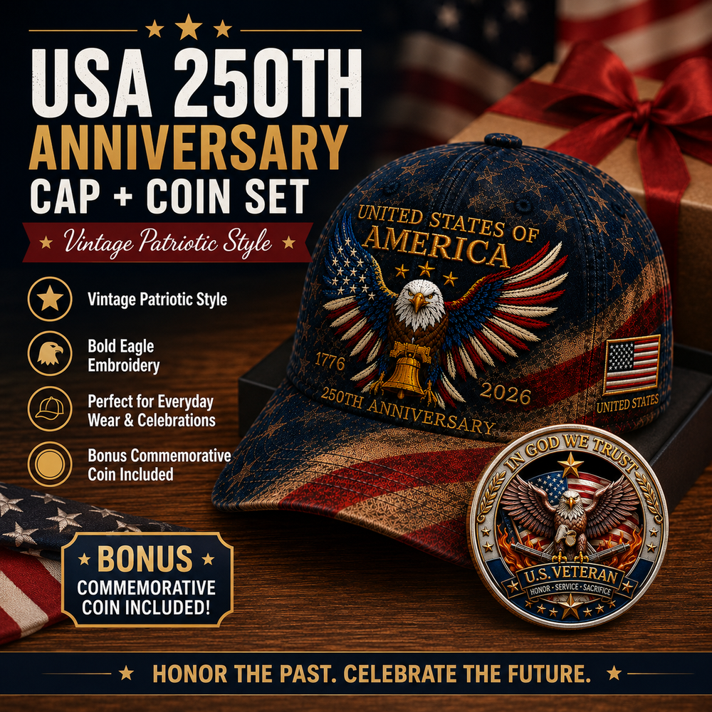 ❤️USA 250th Anniversary Patriotic Eagle Embroidered Cap – Free Honor Coin With Every Cap Purchase