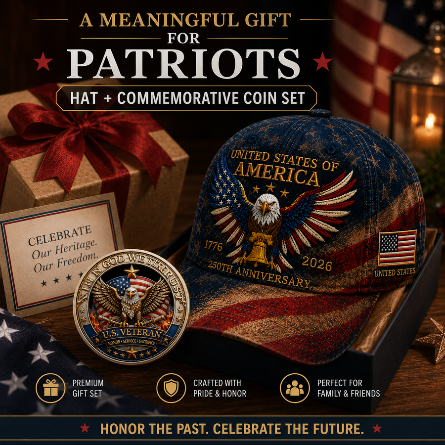❤️USA 250th Anniversary Patriotic Eagle Embroidered Cap – Free Honor Coin With Every Cap Purchase