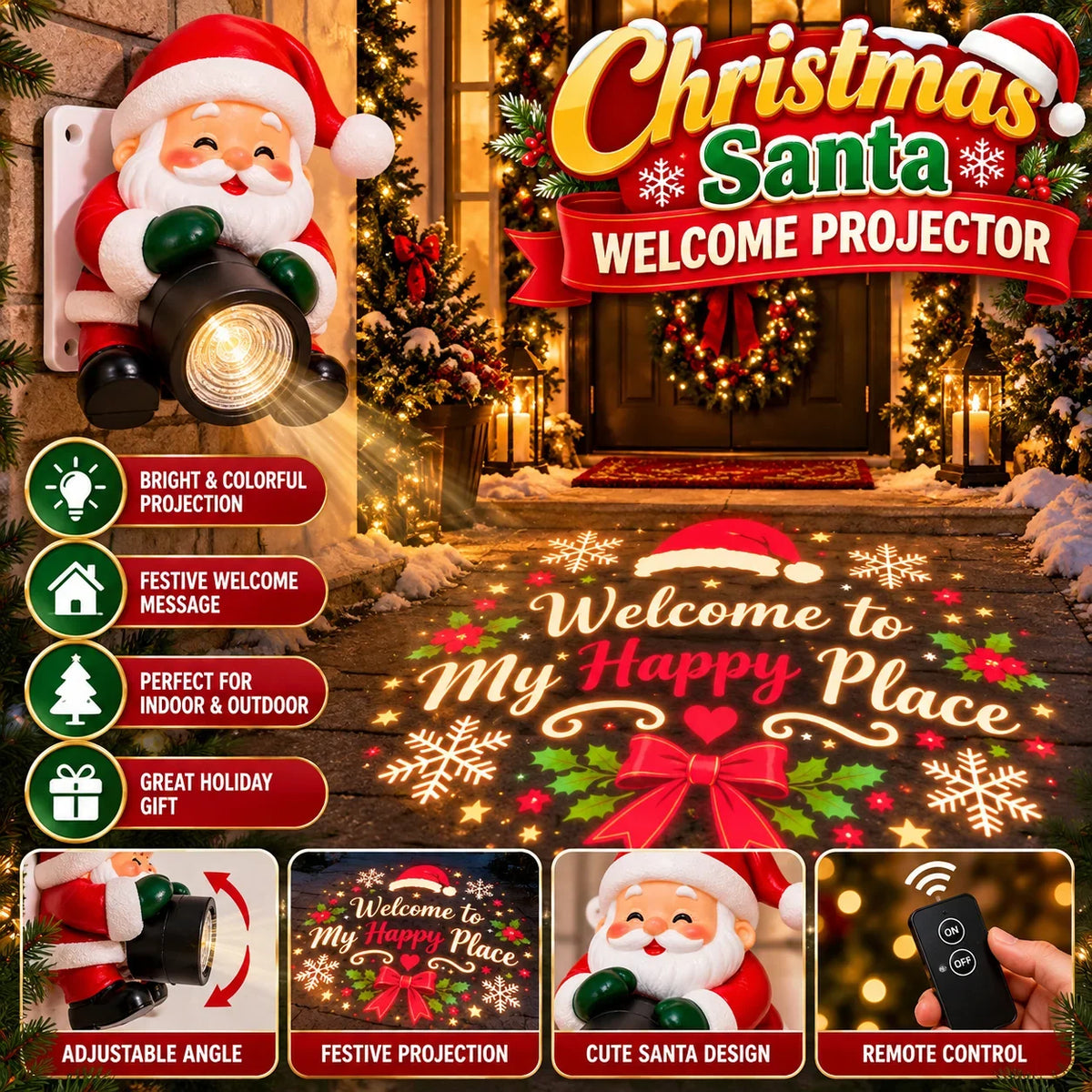 🎅TopSpire® Santa Welcome Projector – Christmas Greeting Light with Remote & Adjustable Angle