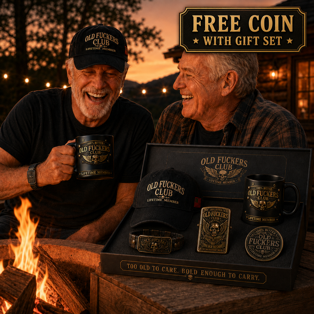 🔥 Today Only: FREE Collector Coin🔥 | ☠️Old Fuckers Club 2026 Ultimate Skull Gift Set — Cap + Bracelet + Vintage Lighter + Mug