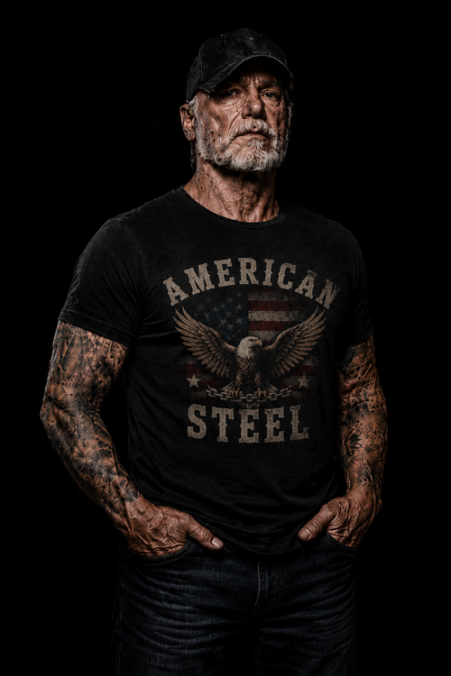 American Steel Eagle Flag Biker T-Shirt