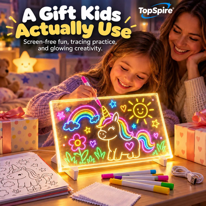 🔥 LAST DAY: 50% OFF —🌈 TopSpire®Magic LED Drawing Board for Kids – Reusable Glow Art & Tracing Kit 🎨