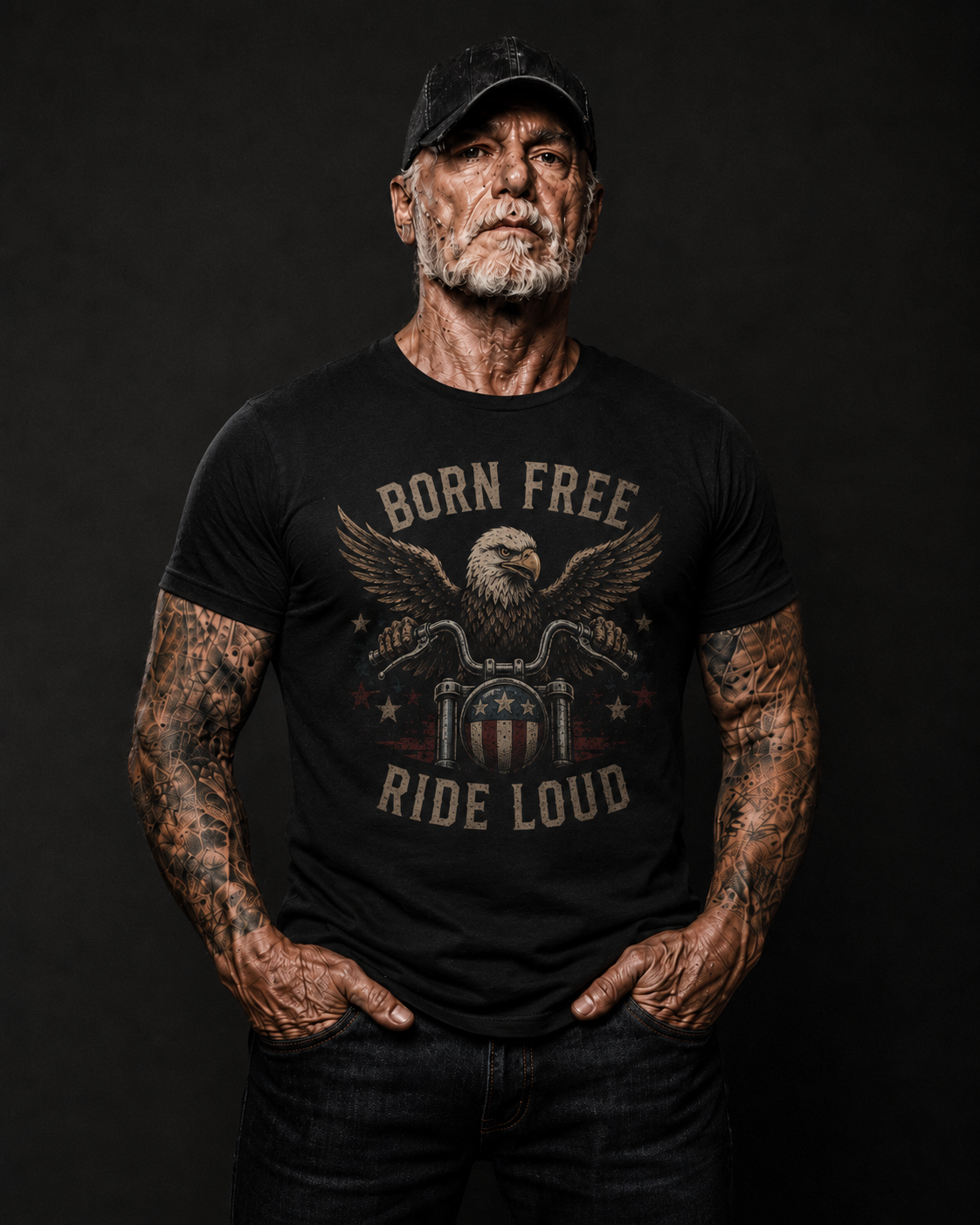 Born Free Ride Loud Eagle Motorcycle Biker T-Shirt