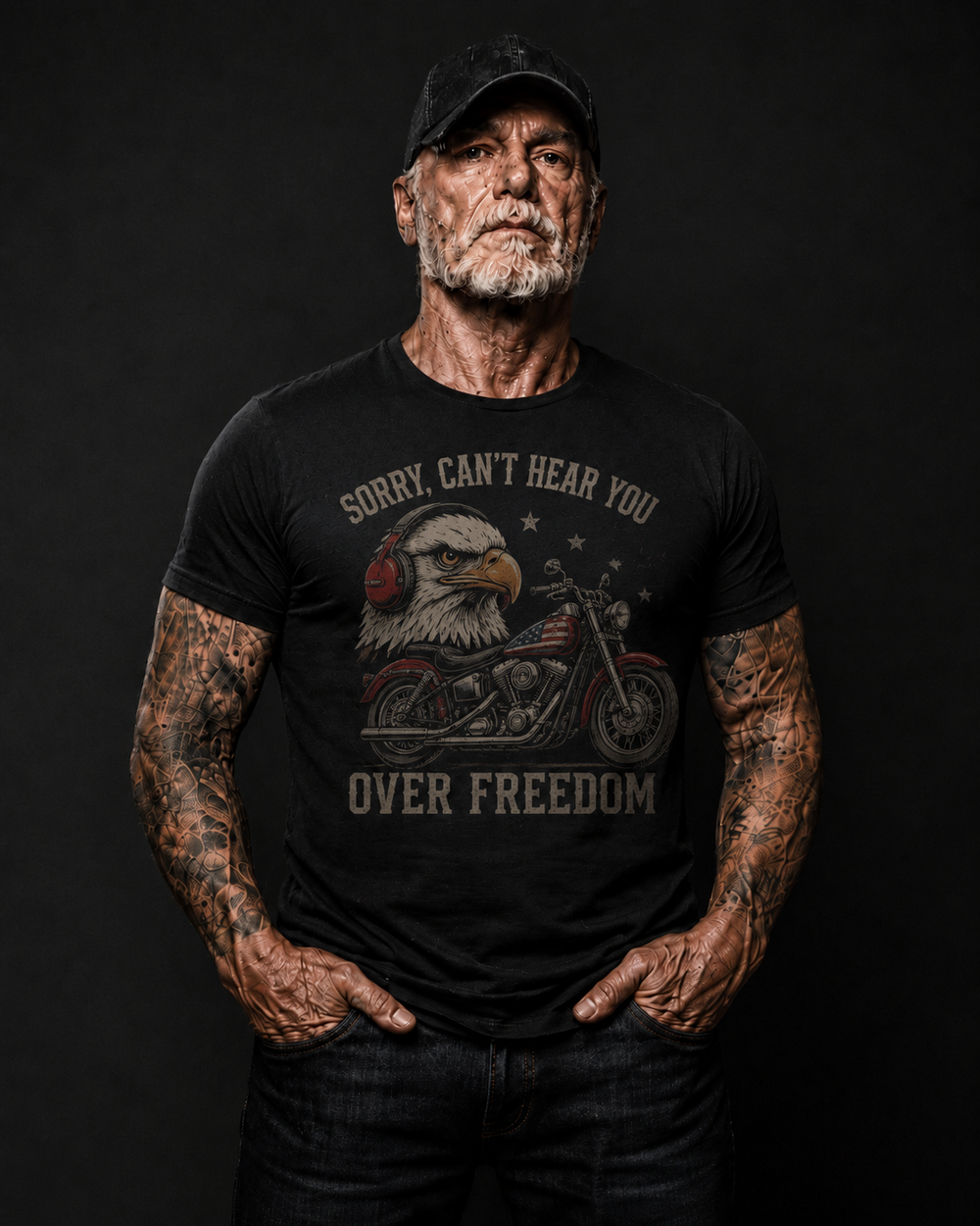 Can't Hear You Over Freedom Eagle Motorcycle T-Shirt