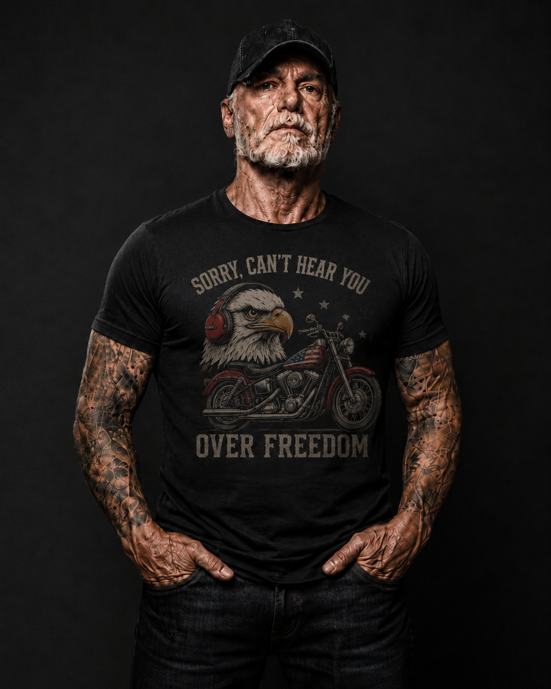 Can't Hear You Over Freedom Eagle Motorcycle T-Shirt