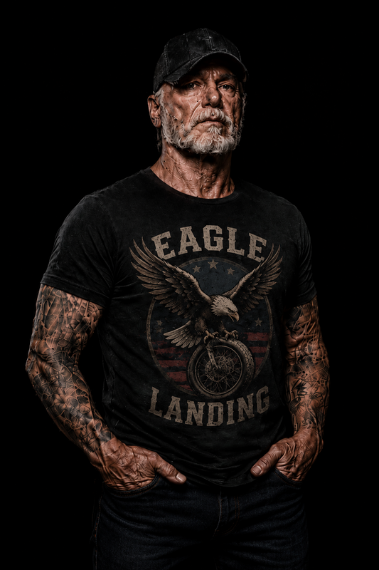 Eagle Landing Motorcycle Wheel American Flag T-Shirt