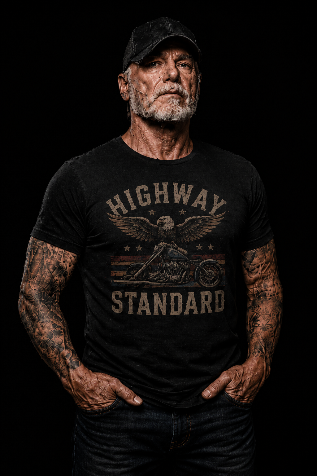 Highway Standard Eagle Motorcycle American Flag T-Shirt