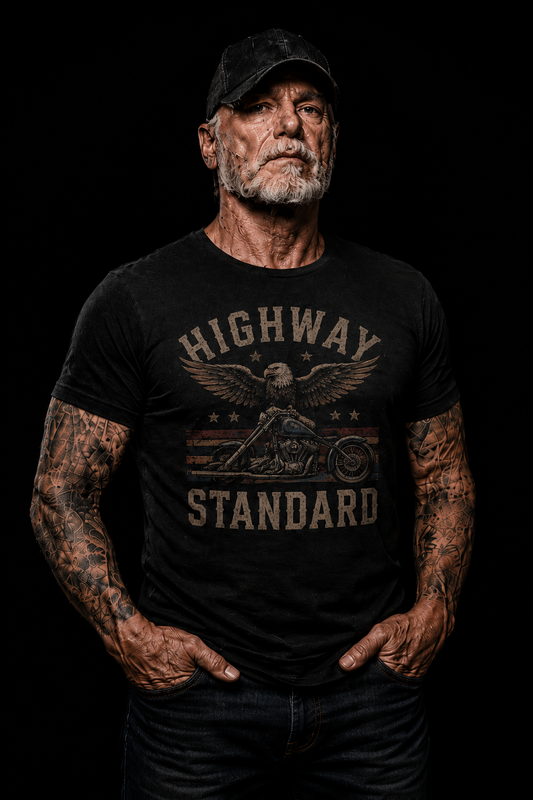 Highway Standard Eagle Motorcycle American Flag T-Shirt
