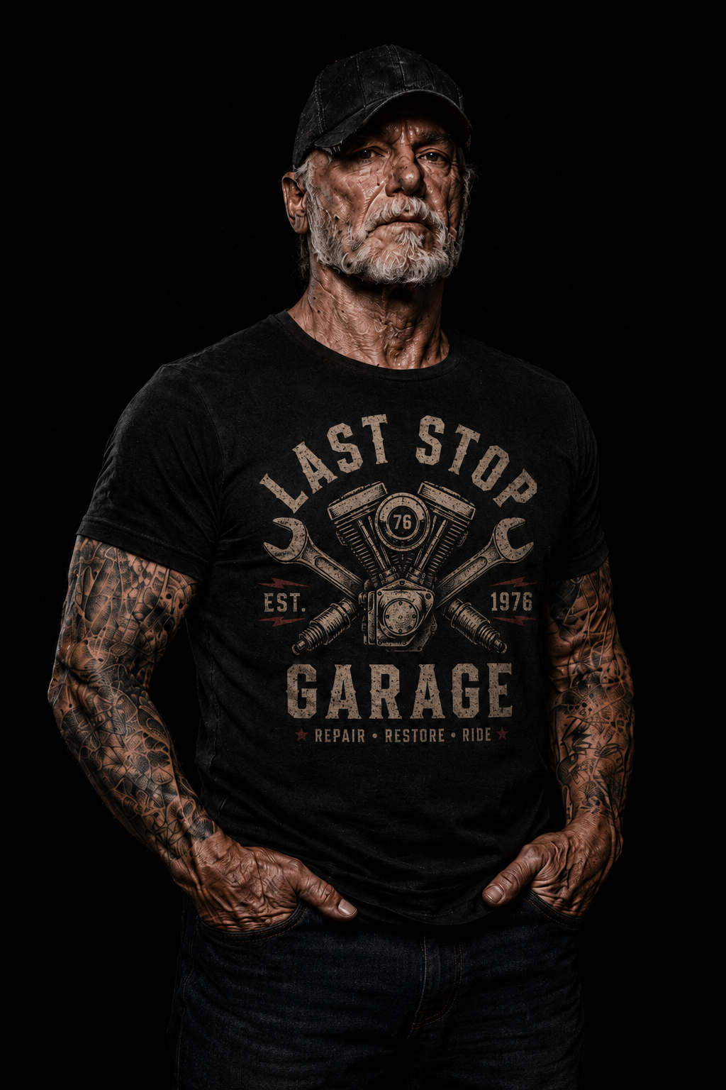 Last Stop Garage Repair Restore Ride Mechanic T-Shirt