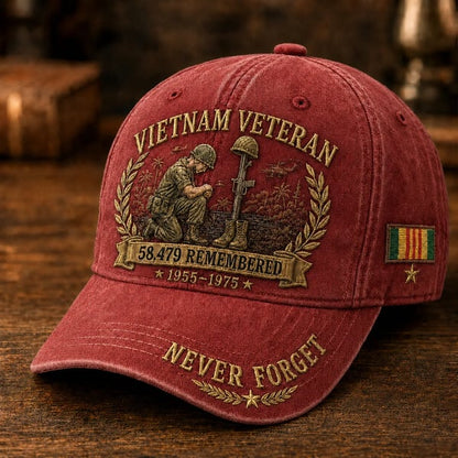Vietnam Veteran 58,479 Remembered Cap 🎁 Free Double-Sided Honor Coin With Every Cap Purchase - Black / Free Honor Coin With Every Cap Purchase