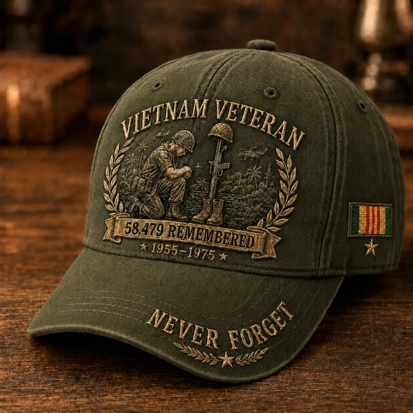Vietnam Veteran 58,479 Remembered Cap 🎁 Free Double-Sided Honor Coin With Every Cap Purchase - Black / Free Honor Coin With Every Cap Purchase