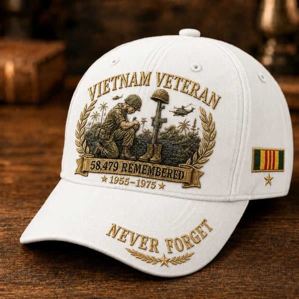 Vietnam Veteran 58,479 Remembered Cap 🎁 Free Double-Sided Honor Coin With Every Cap Purchase - Black / Free Honor Coin With Every Cap Purchase