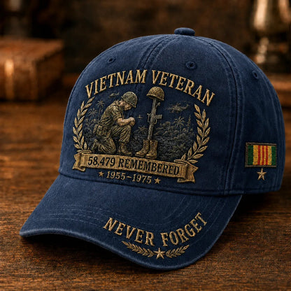 Vietnam Veteran 58,479 Remembered Cap 🎁 Free Double-Sided Honor Coin With Every Cap Purchase - Black / Free Honor Coin With Every Cap Purchase