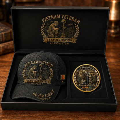 Vietnam Veteran 58,479 Remembered Cap 🎁 Free Double-Sided Honor Coin With Every Cap Purchase - Black / Free Honor Coin With Every Cap Purchase