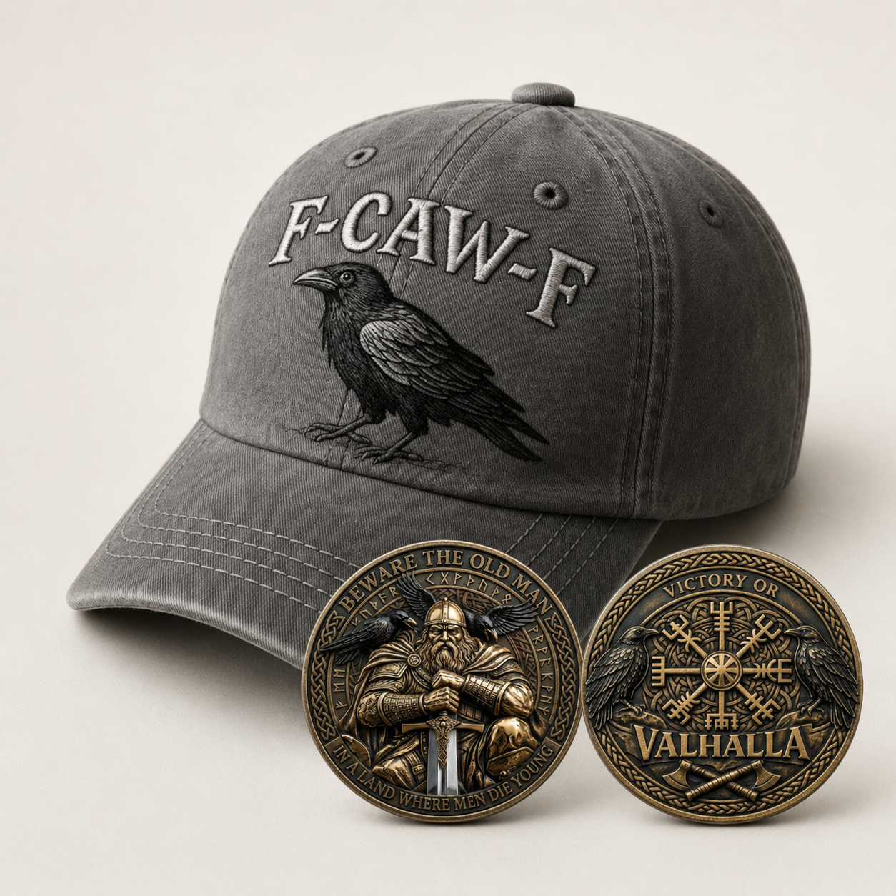 F-CAW-F raven cap and Valhalla Viking challenge coin bundle