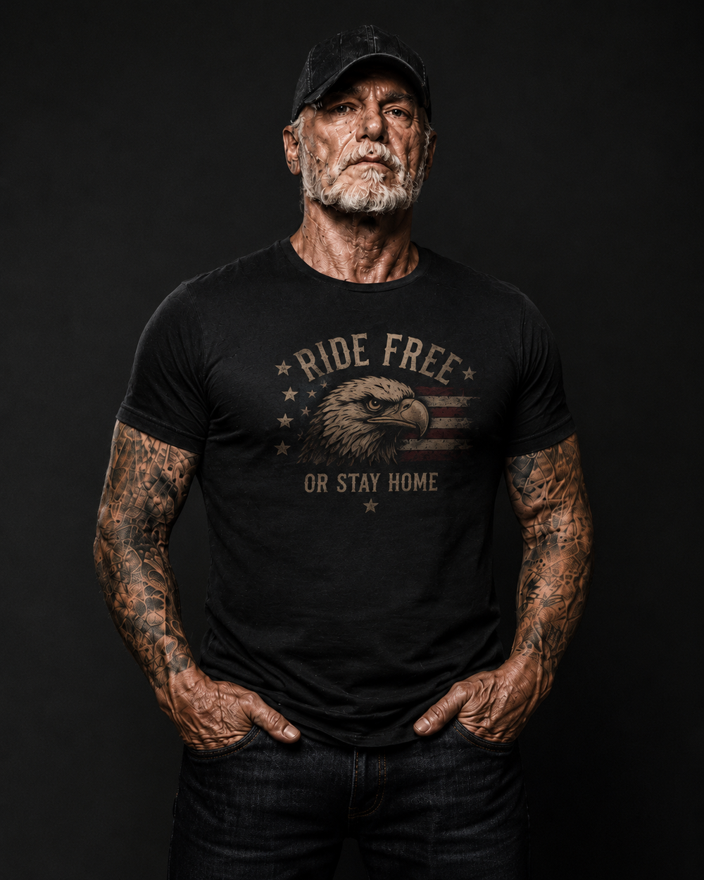 Ride Free or Stay Home Eagle American Flag Biker T-Shirt