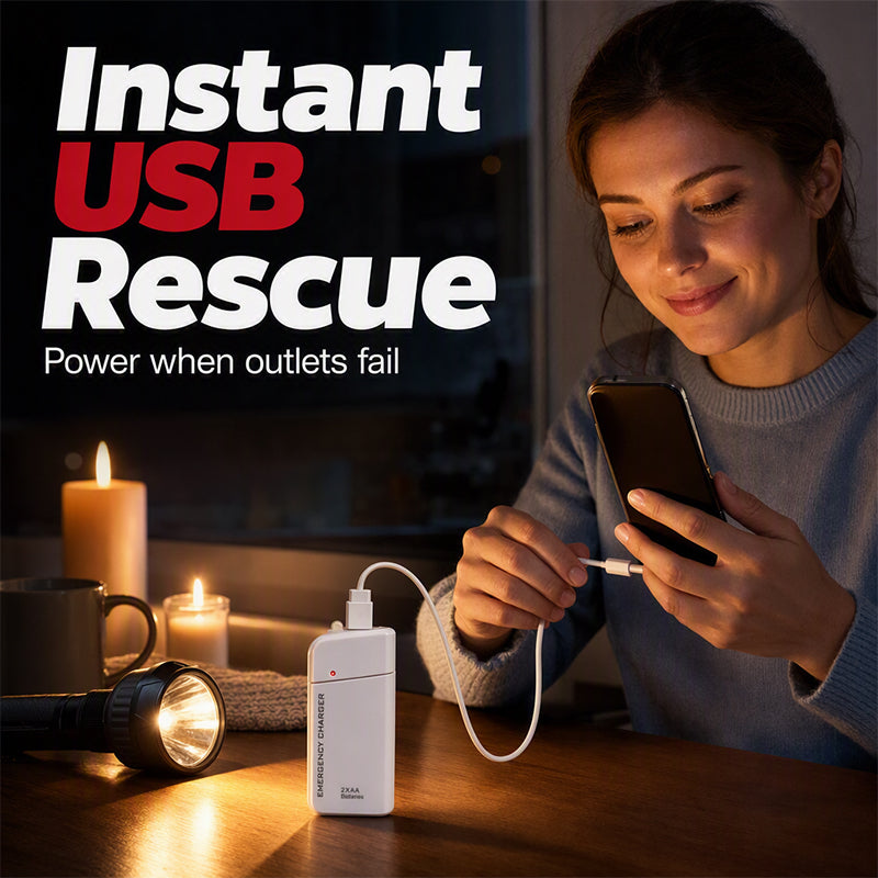 TopSpire® Portable Emergency Phone Charger AA Battery Powered Power Bank with LED Flashlight