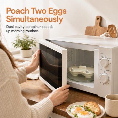 🍳⚡TopSpire®Dual-Compartment Microwave Egg Poacher | Cook Two Poached Eggs Quickly⏱️