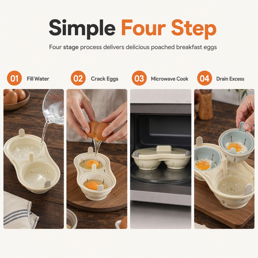 🍳⚡TopSpire®Dual-Compartment Microwave Egg Poacher | Cook Two Poached Eggs Quickly⏱️