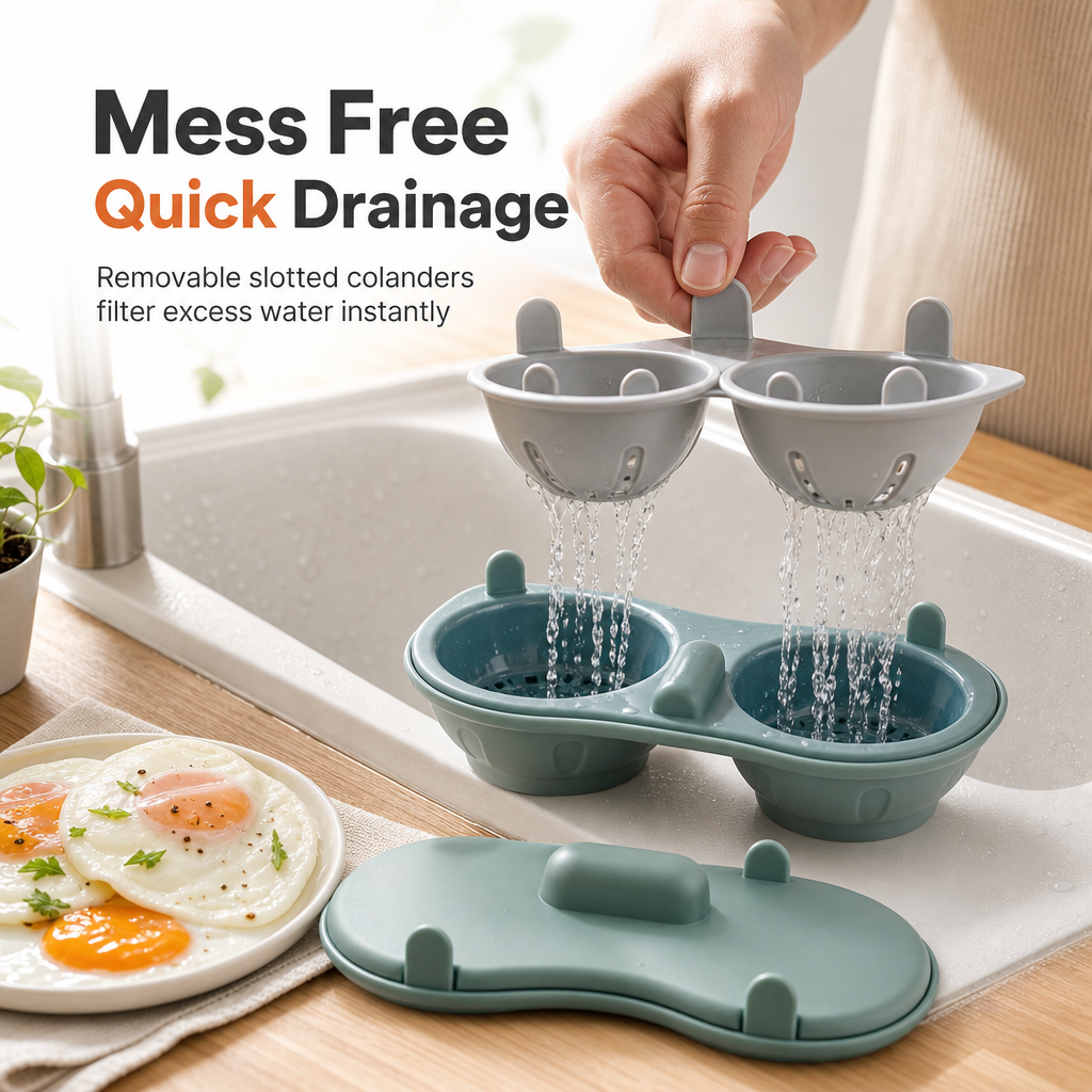 🍳⚡TopSpire®Dual-Compartment Microwave Egg Poacher | Cook Two Poached Eggs Quickly⏱️