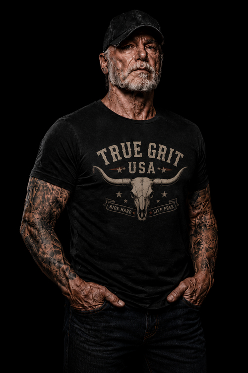 True Grit USA Longhorn Skull Ride Hard T-Shirt